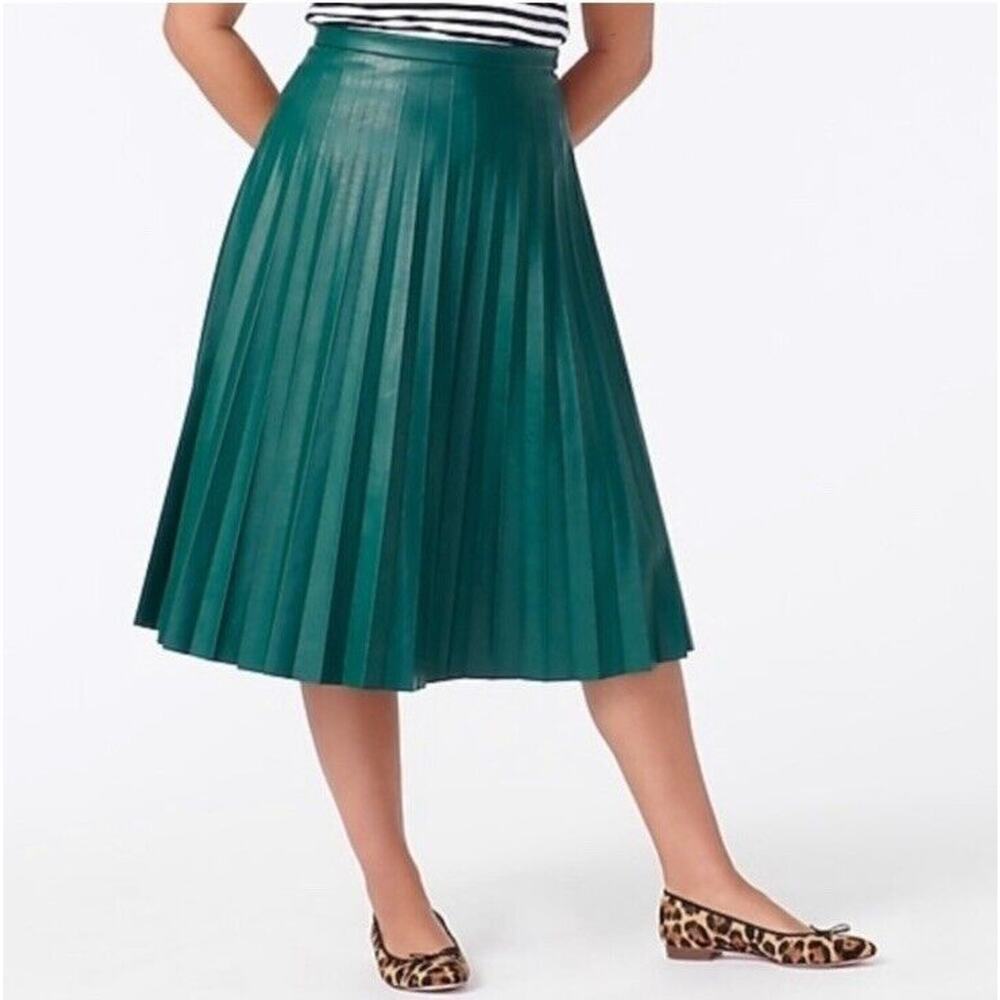 J. Crew Green Pleated Midi Skirt